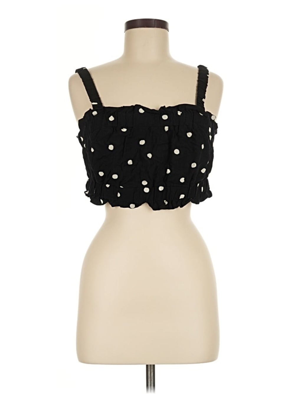 H&M Black with White Polka Dot Smocked Crop Top